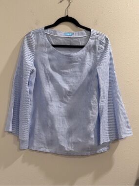 J. McLaughlin Size XS Striped Coretta Bell Sleeve Blouse Preppy Coastal Classic